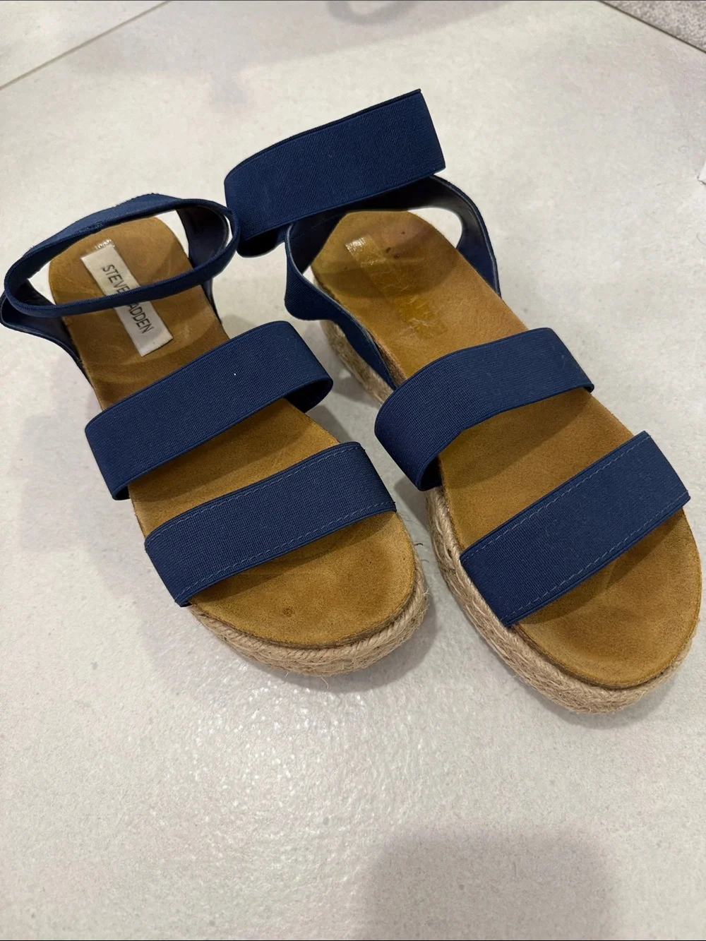 Steve Madden Navy Triple-Strap Espadrille Wedge Sandal